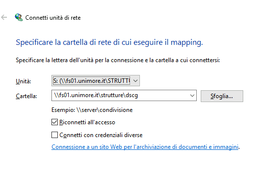 Connetti unità di rete