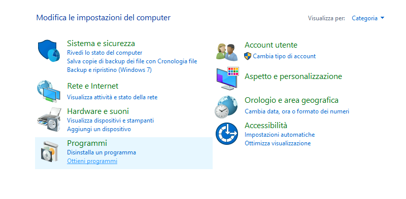 Pannello di controllo